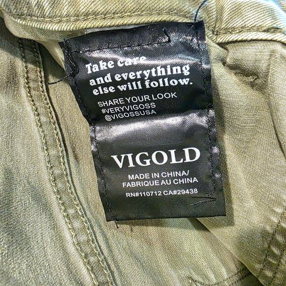 Vigoss Dylan Raw Edge Wide Leg Jean Sz 31 10 Olive Green Retro Boho 100% Cotton - Picture 9 of 13